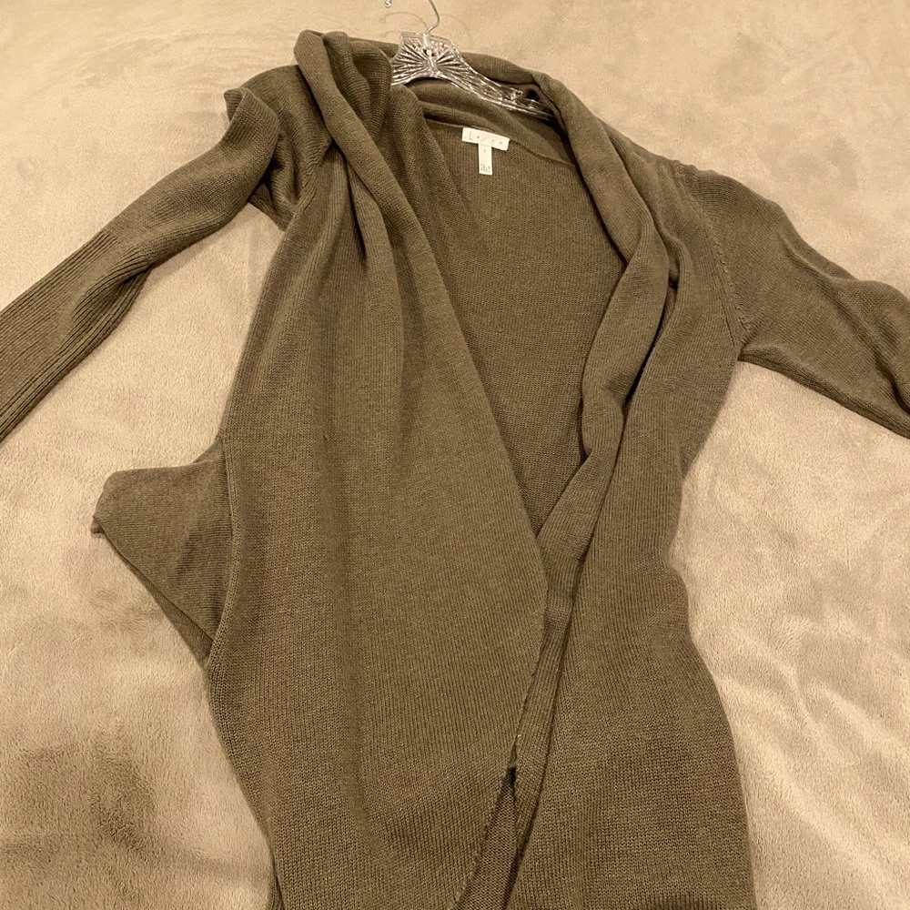 Army green open front cardigan